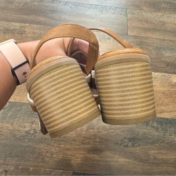Dr. Scholl’s Tan White Slingback Block Heel Sandals Women’s 8 NWT - Picture 5 of 7
